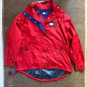 Vintage 90s Tommy Hilfiger Kids Red Hooded Windbreaker Jacket